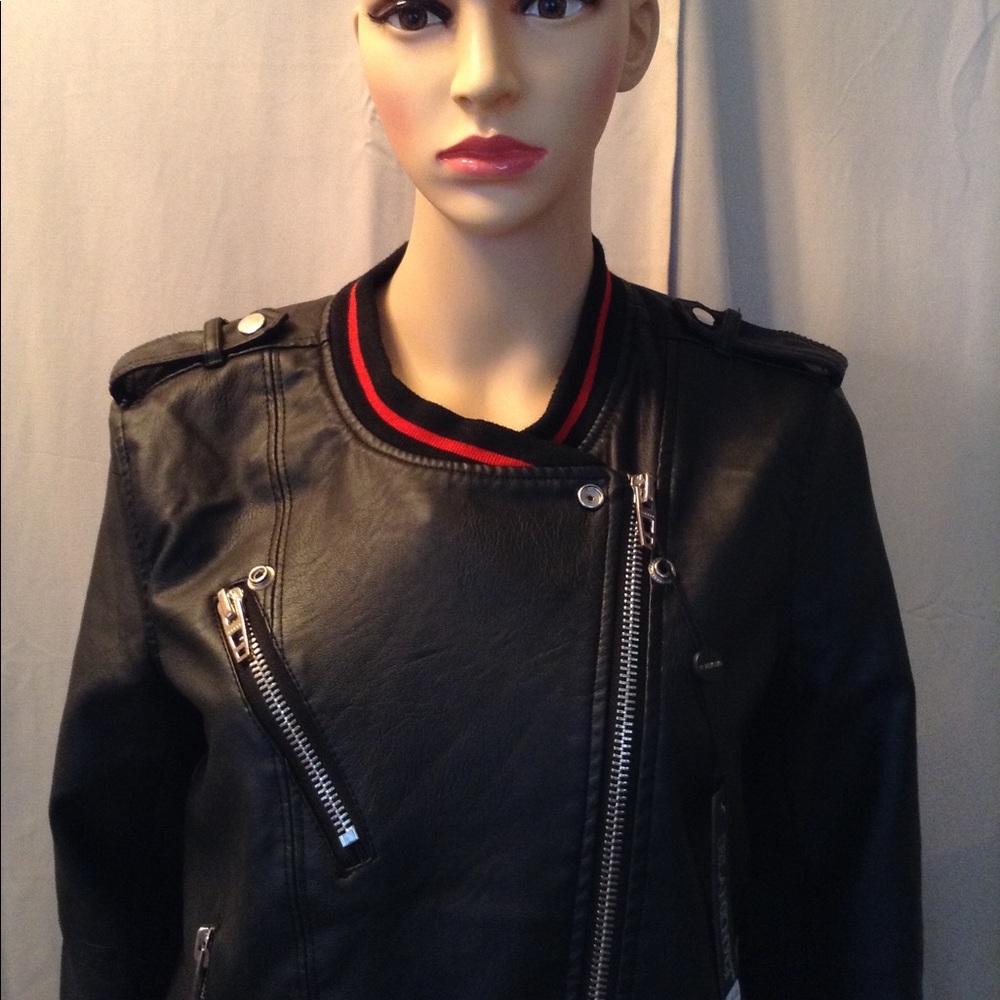 Faux Leather Motorcycle / Baseball Jacket NWT - Picture 4 of 6